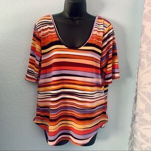 Willow Drive Tangerine Striped Strappy Back Short Sleeve Top Size XL